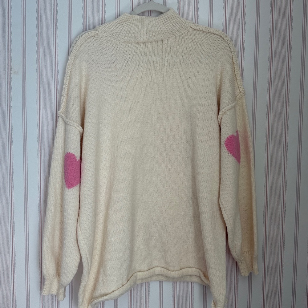 Cozy Cream Sweater with Pink Hearts - Picture 3 of 3
